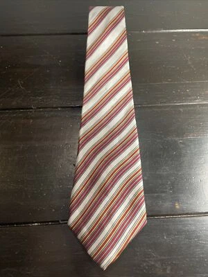 "Corbata de cuello de seda a rayas Christian Dior gris rojo 57"" de largo vintage hecha en EE. UU." Foto 1 de 4