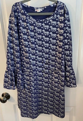 Crewcuts Girl’s Size 10 Navy Blue Metallic Silver Zebra Print Bell Sleeve Dress - Image 1 of 4