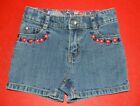 Osh Kosh Girl's Denim Jean Shorts Size 3T Floral Flower Embroidery Red And Blue
