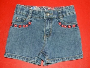 Osh Kosh girl's denim jean shorts size 3T floral flower embroidery red and blue - Picture 1 of 5
