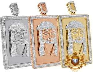 Real Genuine Diamond 10k Gold Finish Jesus Face Piece Frame Charm Pendent 2.25'' - Picture 1 of 11