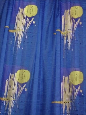 Dekostoff Gardinen  Maike  blau  gelb halbtransparent 1 Meter Meterware 140 cm B - Bild 1 von 3