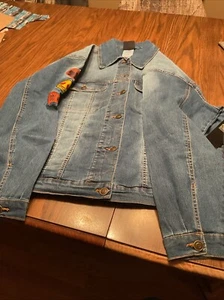 NWT NFL Apparel Juniors Cleveland Browns Denim Jean Jacket Embroidered Size L - Picture 1 of 5