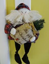 Vtg PLAID SANTA CLAUS BEAN BAG Plush Burlap Bag Ornament Gift Christmas Love 11"