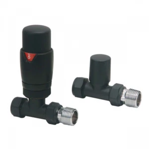 Modern Matt Black Straight Thermostatic Radiator Valves - Energy Saving - Picture 1 of 2