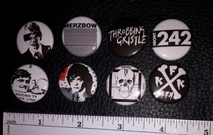 8 Industrial Button Pins Badges Brooch Lot Set Throbbing Gristle Psychic TV - Picture 1 of 1