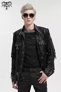 Devil Fashion Herren Schwarz Gothic Punk Street Fashion Gestreift Slim Kurz Jacke - Bild 1 von 23