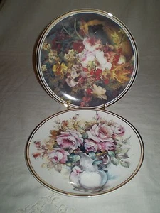 2 PRETTY FLORAL STAFFORDSHIRE EDWARDIAN FINE BONE CHINA DISPLAY PLATES GOLD TRIM - Picture 1 of 7