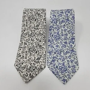 ZENIO Slim Floral Ties - Violet Blue and Grey Olive Neckties - 100% Cotton New - Picture 1 of 11