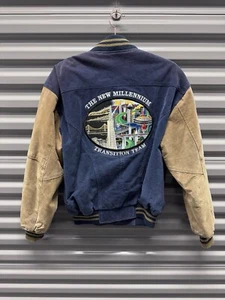 Vintage The New Millennium Transition Team Leather Suede Jacket Embroidered - Picture 1 of 6