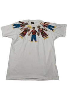 Vtg Tshirt Hand Painted World United 1980s Fruit Of The Loom Best Blue 50/50 L - Picture 1 of 8