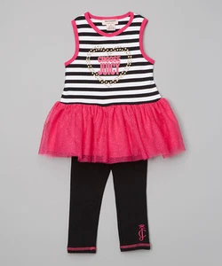 Juicy Couture Pink & Black Stripe Ruffle Tunic & Leggings 24M 2T 3T MSRP$59 NWT - Picture 1 of 1