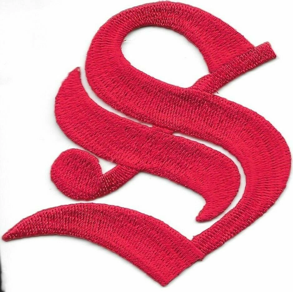 3" Fancy Red Old English Alphabet Letter S Embroidered Patch - Image 1 of 1