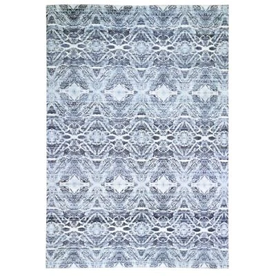 8'8"x12'1" Real Pure Silk Black Transitional Design Hand Knotted Rug R59722 - Image 1 of 4