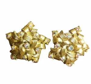 Vintage CORO Clip-on Earrings Braided Gold-Tone Star Snowflake Rhinestone - Bild 1 von 4