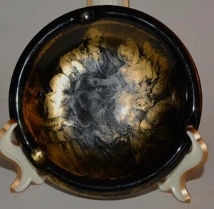 Cenicero Vintage Florentino Italia Porcelana Negra Pintado en Oro #9101A - Imagen 1 de 3