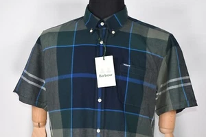 Barbour Douglas Tartan Short Sleeve Cotton & Linen Shirt Men's size M - Picture 1 of 9