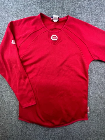 VTG Majestic MLB Cincinatti Reds Baseball Sweater Mens M/L Red Long Sleeve Cover