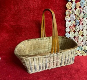 Vtg Rectangle Shape Basket with Rounded Edge with Handle Blue-Gray Tone - Picture 1 of 5