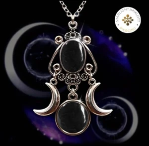Crystal Necklace 50cm Chain Silver Moon Jewellery TITANIUM BLACK OBSIDIAN Jewelr - Picture 1 of 3