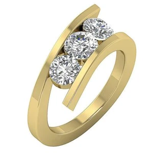 SI1 G 1.01 Ct Genuine Diamond Yellow Gold 3 Stone Ring Band Past Present Future - Picture 1 of 8