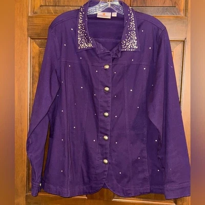 Quacker Factory Simulated Pearl and rhinestone stretch Jacket purple XL NWOT - Image 1 of 4