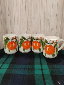 4 Vintage Counterpoint an Francisco Orange Fruit Pattern Coffee Mug Tea Cup Set - Picture 1 of 16