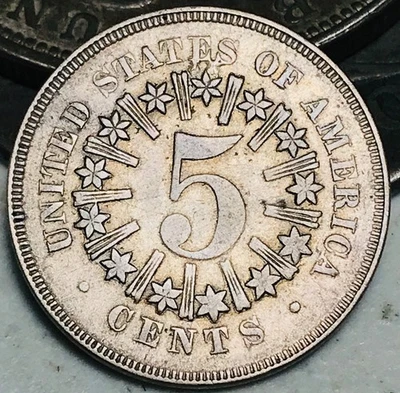Moneda de Estados Unidos 1866 escudo níquel 5 centavos 5C RAYS sin clasificar de la era de la Guerra Civil CC26792 Foto 1 de 4