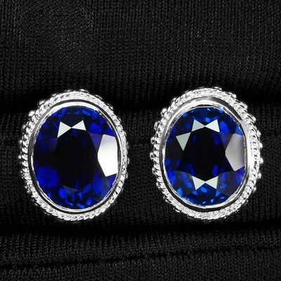 925纯银手工耳环闪闪发光蓝色蓝宝石14.50克拉 — 第 1/4 张图片