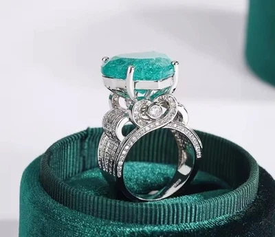 Vivid Blue Paraiba Tourmaline Cocktail Ring Exotic Blue Brazil - Image 1 of 4