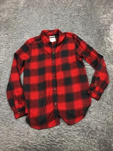 Camicia di flanella American Eagle a quadri donna taglia small vestibilità fidanzato rosso nero - Foto 1 di 13