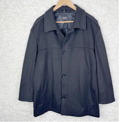 Abrigo Chaqueta Abrigo Hugo Boss Para Hombre Negro Lana Chester Cachemira 44 L Minimalista Foto 1 de 4