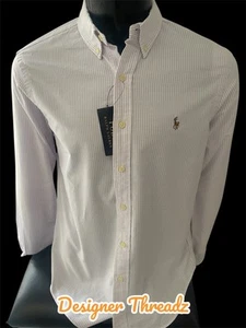 RL Shirt Men's Long Sleeve Thistle Stripe Slim Fit Oxford - 100% Cotton - Picture 1 of 5