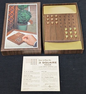 VTG 1964 HOYLE GAME SETKO'S 3 SQUARE PUZZLER WALNUT BOARD BRASS PCS BOXED COMPLT - Picture 1 of 15