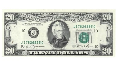 1981 $20 Federal Reserve Note - Kansas City - Bright Paper - Minor Margin Stain - Image 1 of 4