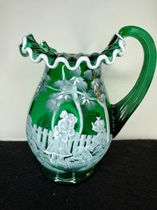 Fenton Glas Smaragd Mary Gregory Snow Crest Krug - Krug HP von Powell - Bild 1 von 10