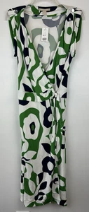 Banana Republic Wickelkleid Damen 2 Blumen Kelly Grün Midi Polyester Lesen - Bild 1 von 10