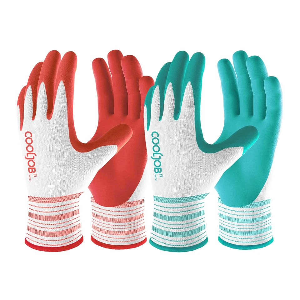 Cooljob Gardening Gloves for Women 6 Medium Pairs 3 Bright Red 3 MINT Green