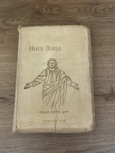 Vintage 1958 Zippered Ivory Holy Bible King James Version Colorful Illustrations - Picture 1 of 11