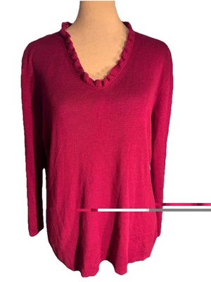 Suéter Ann Taylor Magenta Escote Volantes Mezcla Seda Cachemira Talla XL Foto 1 de 4