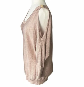 Metallic Cold Shoulder Sweater Women's Sz Large Gold Bar Accents INC - Picture 1 of 14