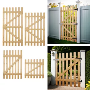 Wooden Picket Garden Gate Fence Pedestrian Side Gates Outdoor Barrier Yard Doors - Picture 1 of 11