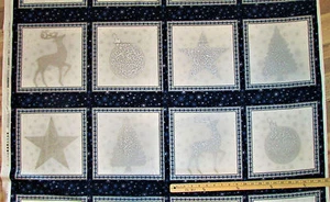 Winter's Granduer Blue Reindeer Christmas Squares Fabric 23" Panel #16588-80 - Picture 1 of 3