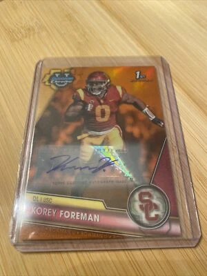 2023 1st Bowman Chrome University Football KOREY FOREMAN USC 1/25 Orange AUTO - Image 1 of 4