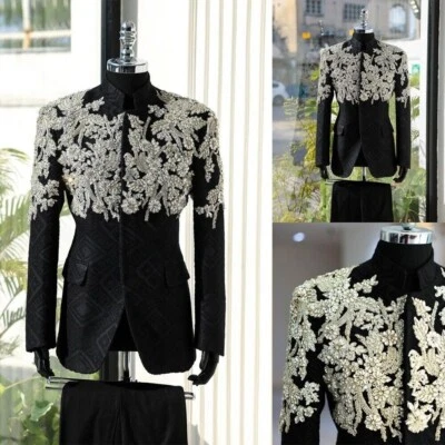 Traje de hombre pico jacquard clásico esmoquin cachemira boda negocios cena fiesta Foto 1 de 4