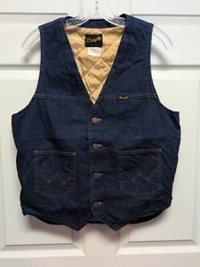 Vintage Wrangler Denim  Vest  Mens  M  Dark Blue   Button   Western  Cowboy - Picture 1 of 6