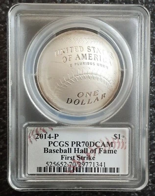 2014-P $ 1 Dollar Baseball HOF PCGS PR 70 CASSIE McFARLAND SIGNED "FIRST STRIKE" - Image 1 of 2