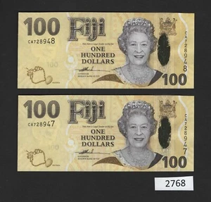(BN-2768) Fiji P-114a UNC,  $100 Consecutive Pair, Prefix CA - Picture 1 of 1
