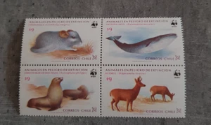 CHILE -1984-WWF-ANIMALES EN PELIGRO DE EXTINCION 4 VAL IN BLOCK  MNH - Picture 1 of 1