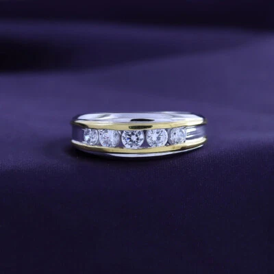 Mens Five Stone Wedding Band Solid 925 Sterling Silver Simulated Diamond - Image 1 of 4